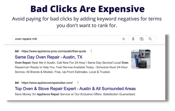 _Bad Click Negative Keyword Example appliance repair PPC