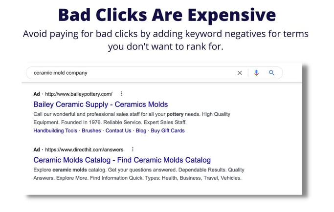 Bad Click Negative Keyword Example Mold Removal PPC