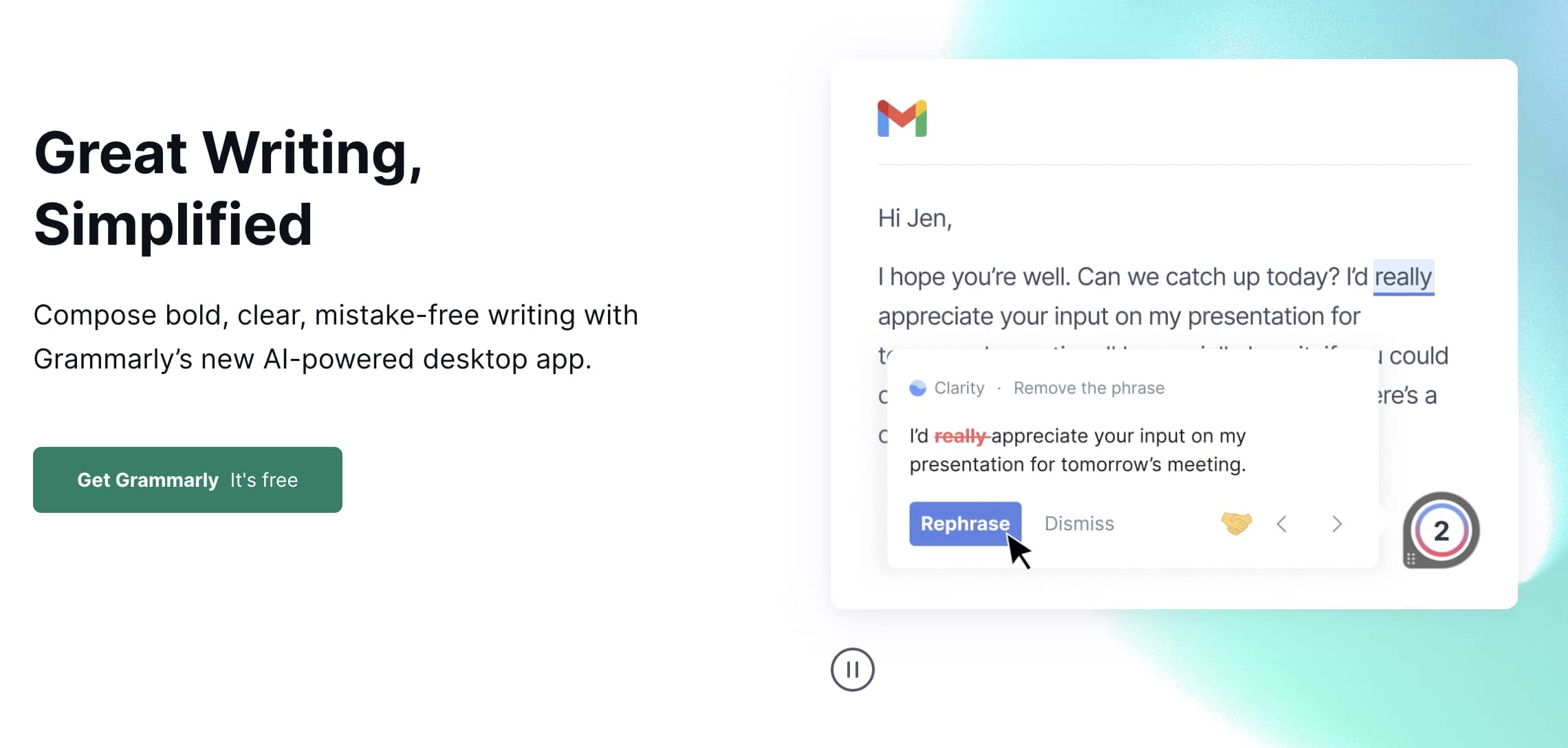 Screenshot of AI tool Grammarly