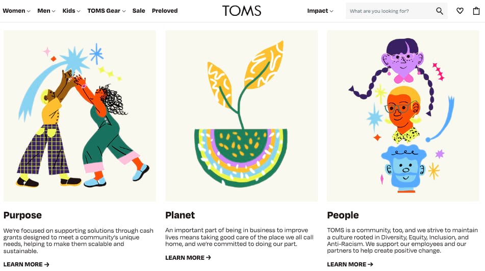 TOMS Brand Messaging Example