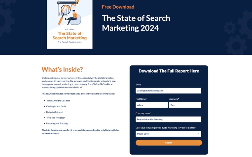 State of search marketing landing page screenshot