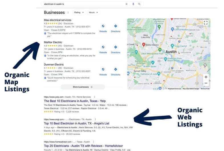 Electrician Organic Search Result Listings