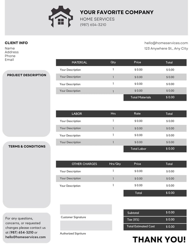 Job Estimate Example Template