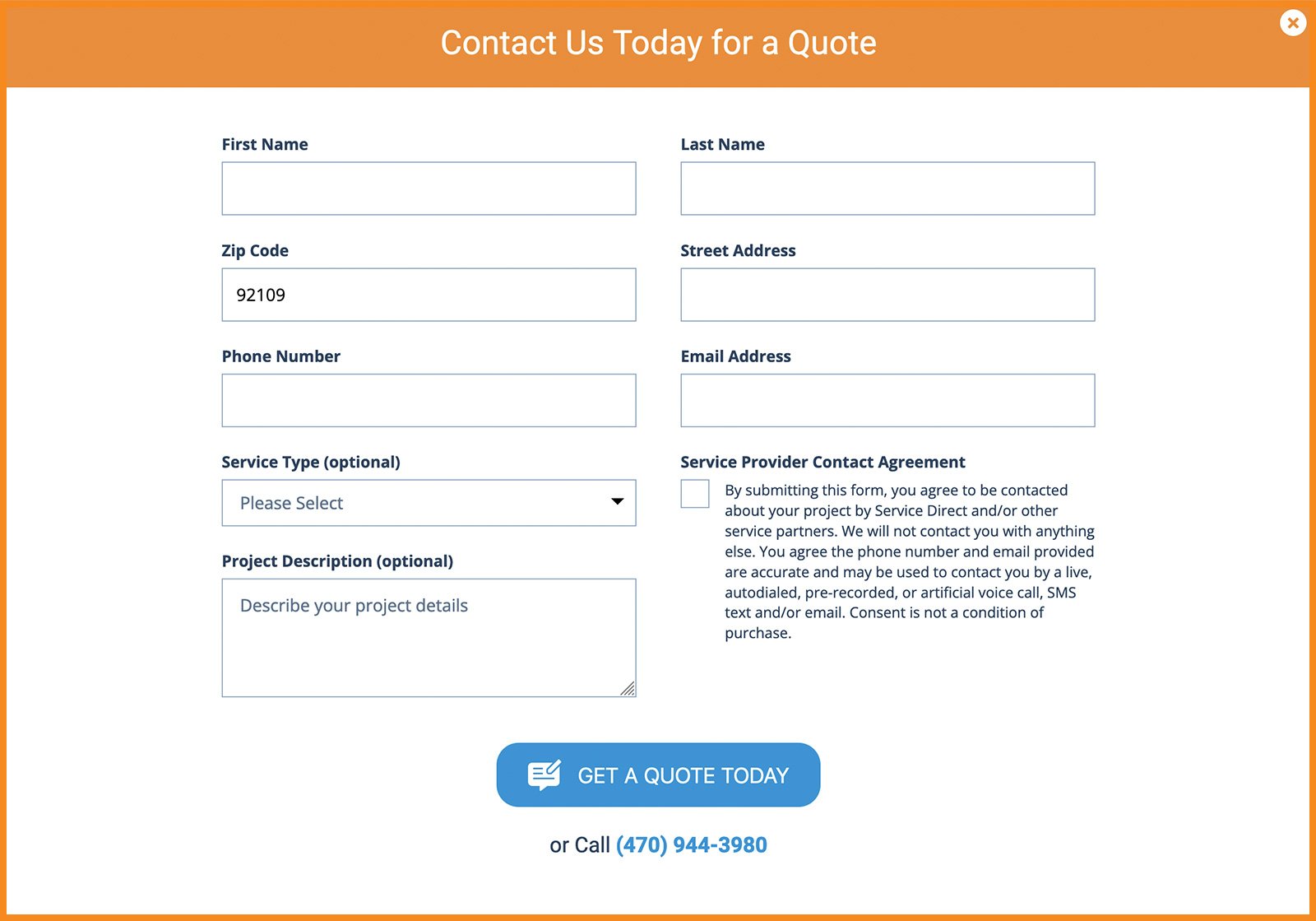 Form Lead Generation for Home Service providers example