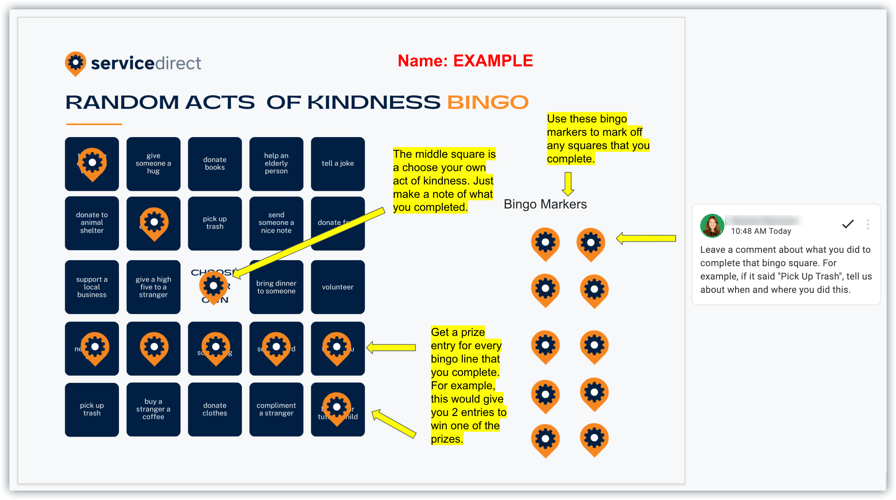 Random Acts of Kindness Bingo Directions