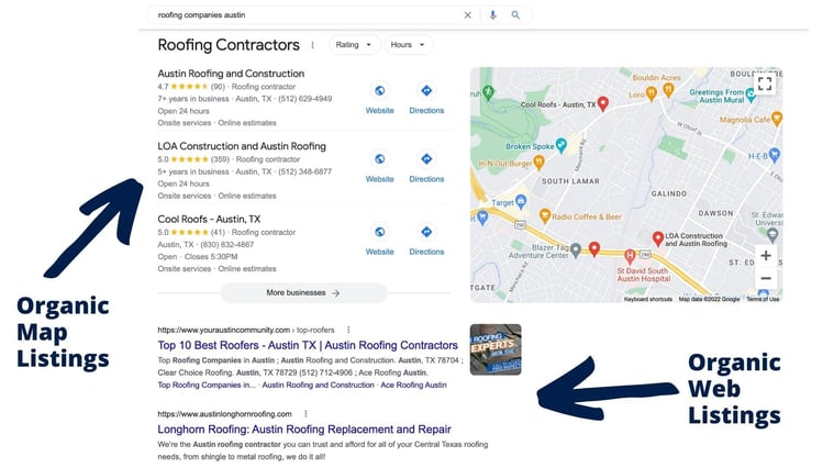 Roofing Organic Search Result Listings