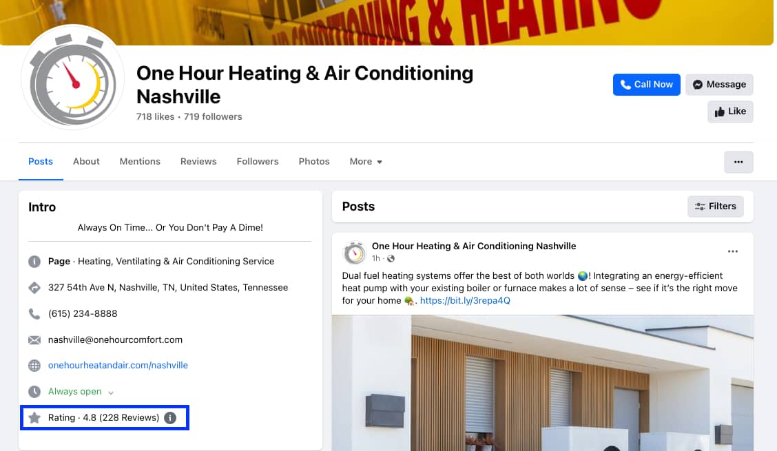 One Hour Heating and Cooling Facebook Testimonials