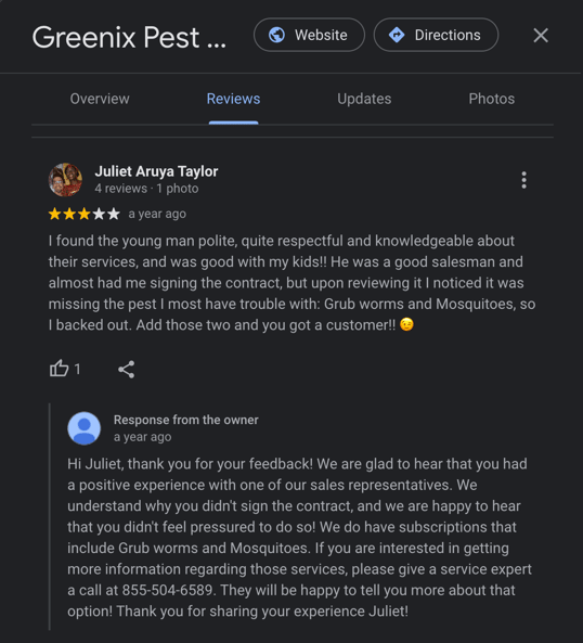 Greenix Neutral Review Response