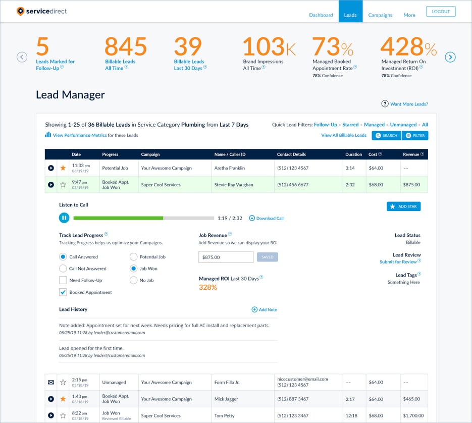 Example Expanded Lead in mySD Lead Manager