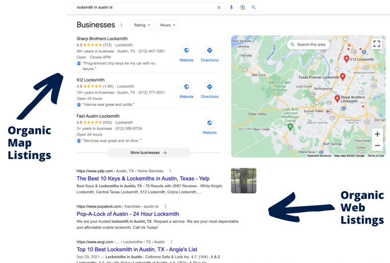 Locksmith Organic Search Result Listings