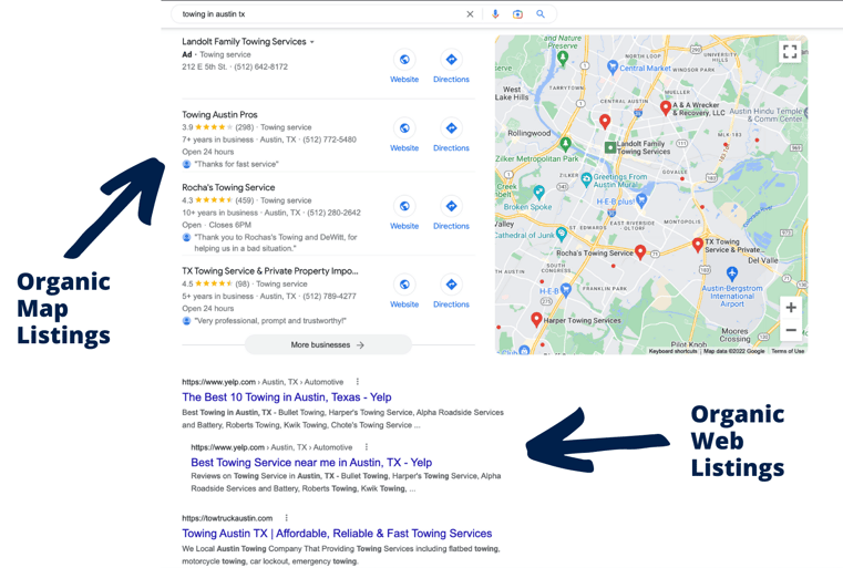 Towing Organic Search Result Listings