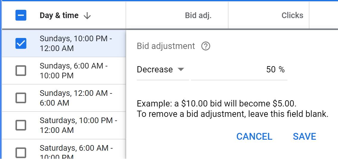 After Hours Bid Modifiers