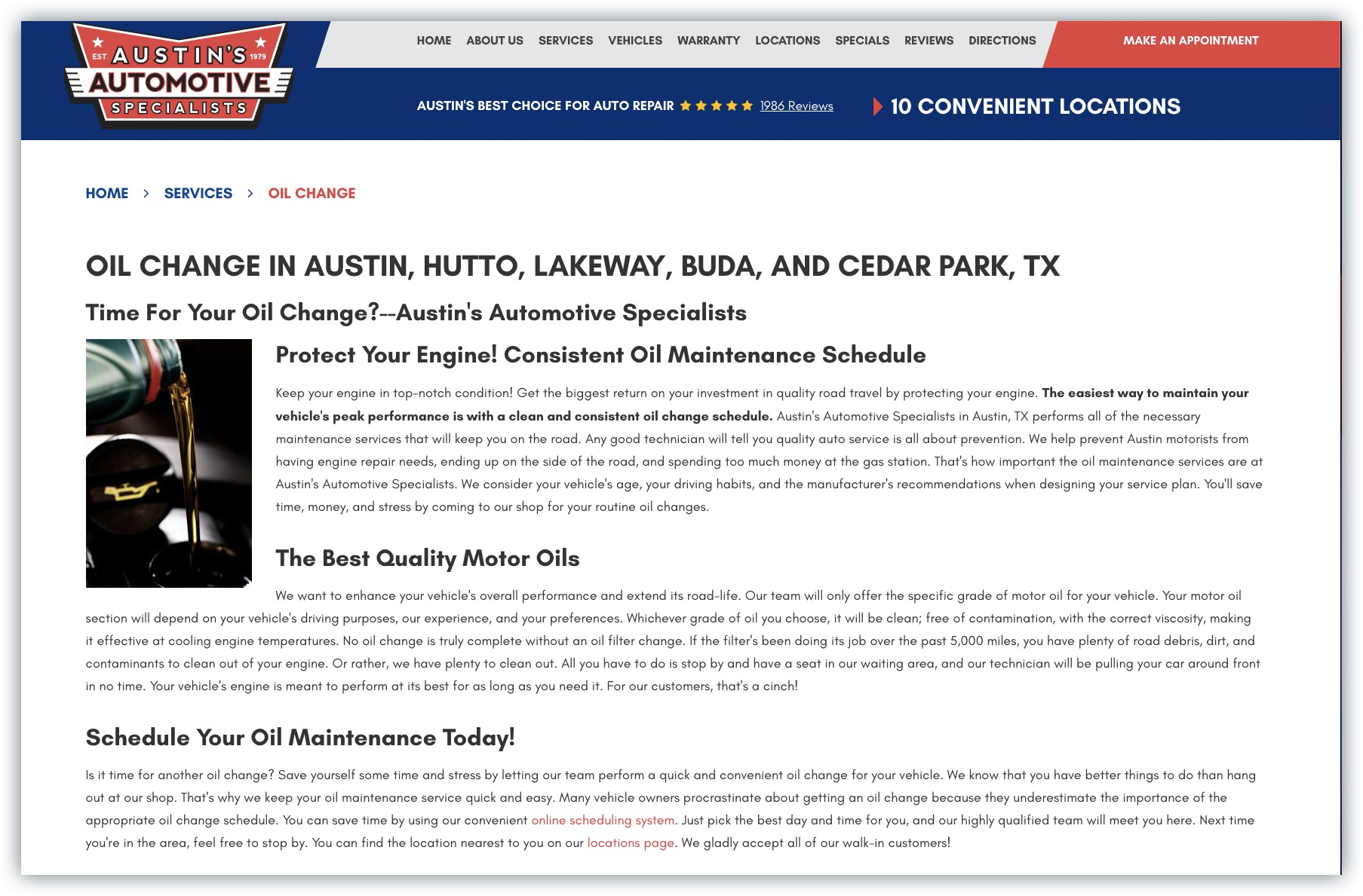 Example Service Specific Auto Shop Page